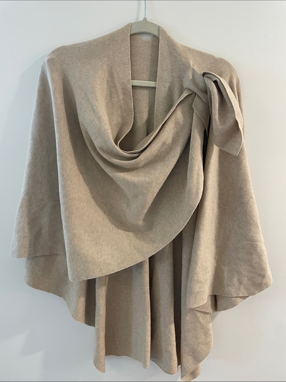 Beige Drape Front Knit Cape